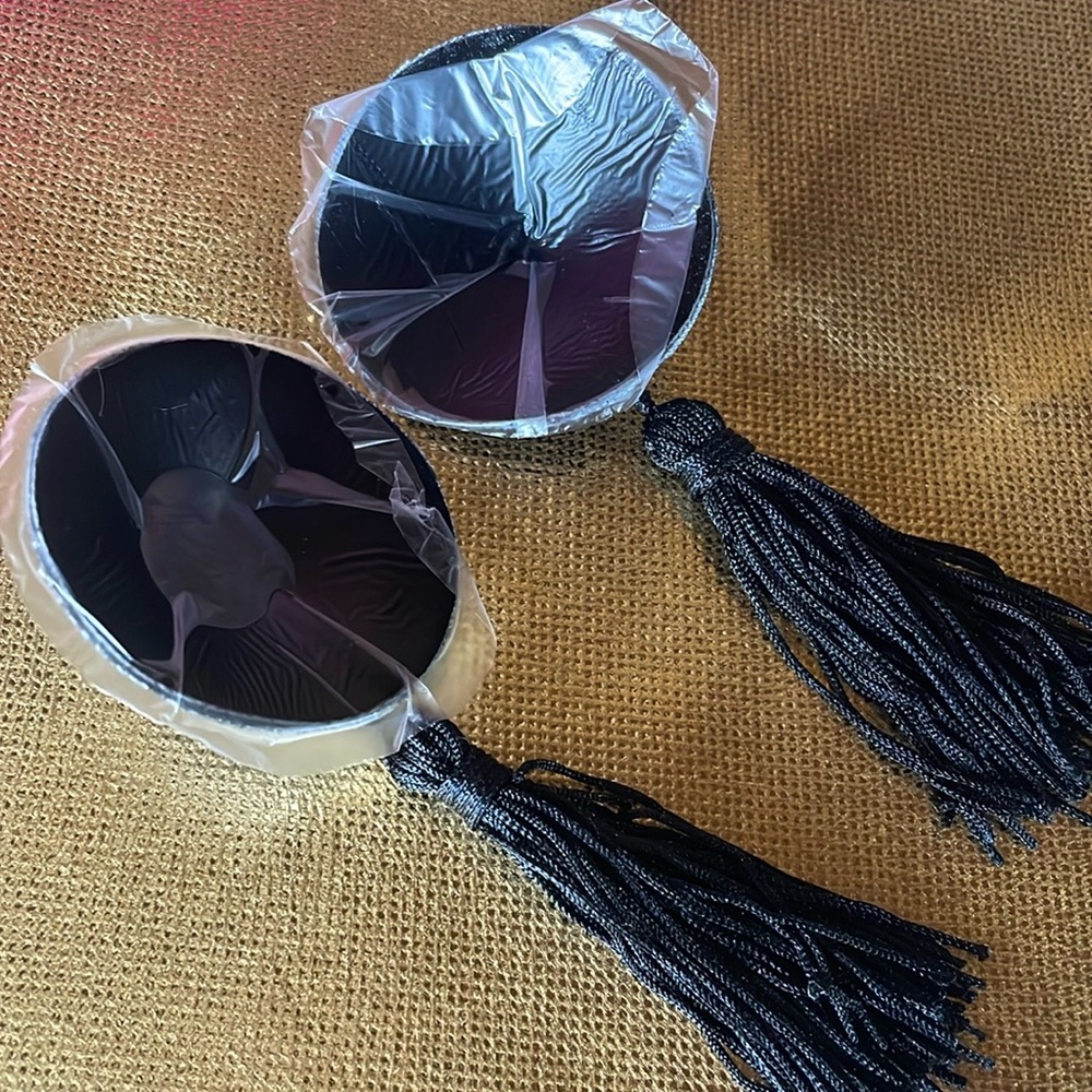NWT black tassel pasties sequined nipple covers sexy jiggle embellished one size - Picture 4 of 8